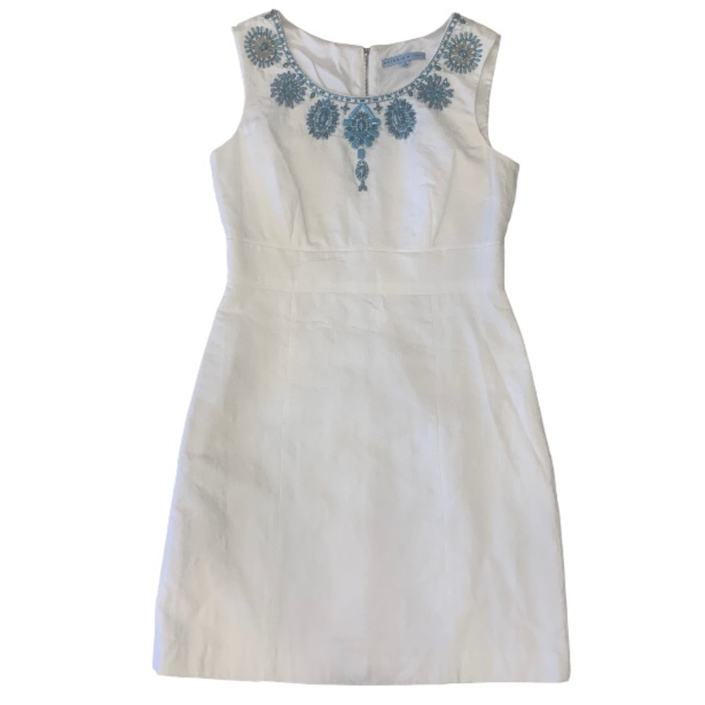 Antonio Melani 
8 Women
White Jeweled beaded
Turquoise 
mini sleeveless dress